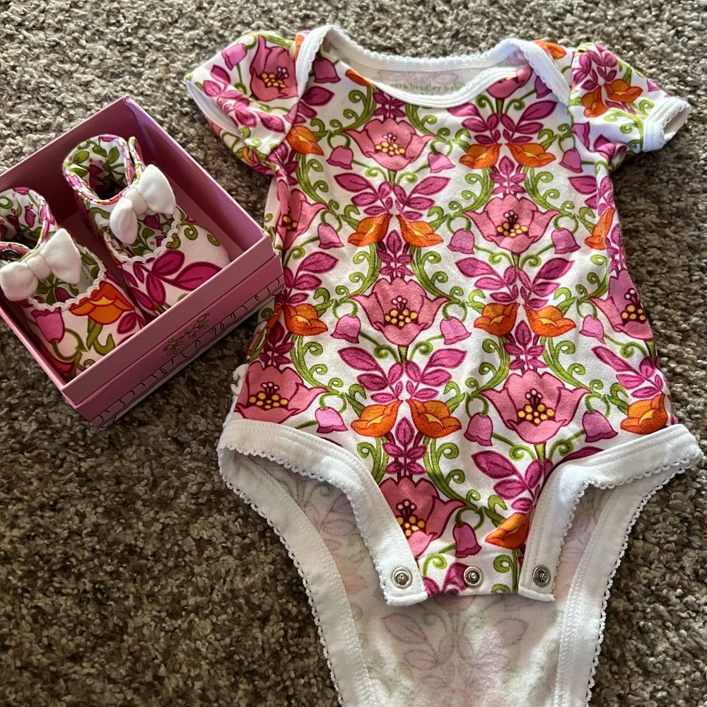 0-3 month Vera Bradley booties and onesie